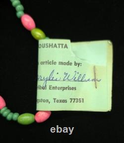 Vtg Native American Hand Beaded Flower Necklace with Original Tag Coushatta