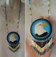 Vtg Native American Indian Beaded Bald Eagle Medallion Necklace Porcupine Quills