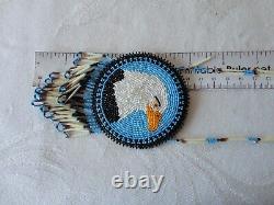 Vtg Native American Indian Beaded Bald Eagle Medallion Necklace Porcupine Quills