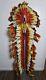 Vtg Native American Inspired Indian Headdress Beaded Brown Faux Fur Feathers
