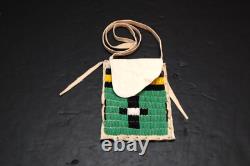 Vtg Native American Sioux Beaded Leather Tobacco Bag, Medicine Pouch Atq
