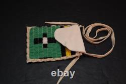 Vtg Native American Sioux Beaded Leather Tobacco Bag, Medicine Pouch Atq