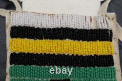 Vtg Native American Sioux Beaded Leather Tobacco Bag, Medicine Pouch Atq