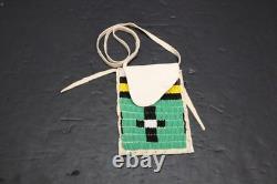 Vtg Native American Sioux Beaded Leather Tobacco Bag, Medicine Pouch Atq