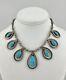 Vtg Navajo Sterling Silver Bisbee Turquoise Bench Bead Teardrop Collar Necklace