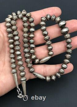 Vtg Navajo Sterling Silver Disk Long Pillow Pearl Bench 9mm Bead Necklace 25.25