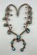 Vtg Navajo Sterling Silver Turquoise & Coral Squash Blossom Necklace 27 131g