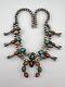 Vtg Navajo Sterling Silver Turquoise & Red Coral Squash Blossom Necklace 16.5