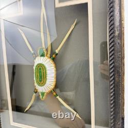 Vtg Oglala Lakota Native KD Kevin Fast Horse Framed Leather Beaded Turtle Amulet