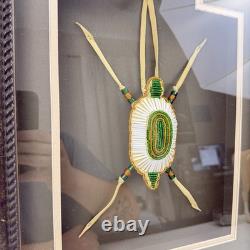 Vtg Oglala Lakota Native KD Kevin Fast Horse Framed Leather Beaded Turtle Amulet