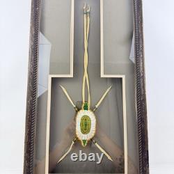 Vtg Oglala Lakota Native KD Kevin Fast Horse Framed Leather Beaded Turtle Amulet