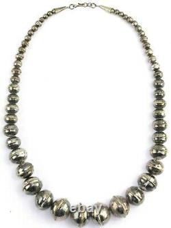Vtg Old Pawn Native American Sterling Silver Melon Bench Bead Necklace 78 Gram