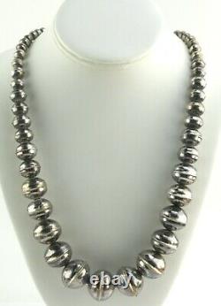 Vtg Old Pawn Native American Sterling Silver Melon Bench Bead Necklace 78 Gram