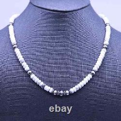 White Buffalo Turquoise 6mm & Native American Sterling Silver Navajo Pearls