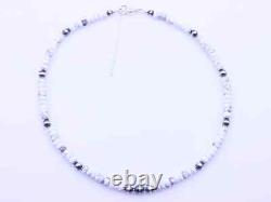 White Buffalo Turquoise 6mm & Native American Sterling Silver Navajo Pearls