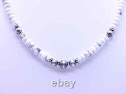 White Buffalo Turquoise 6mm & Native American Sterling Silver Navajo Pearls