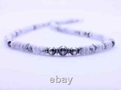 White Buffalo Turquoise 6mm & Native American Sterling Silver Navajo Pearls