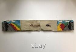 Wolf Bear Native American Beaded Belt Hand made Wide long Bead Indian Leather