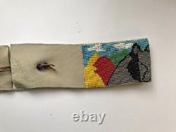 Wolf Bear Native American Beaded Belt Hand made Wide long Bead Indian Leather