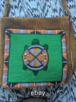 Woman's Beaded Purse With Turtle Design. Handmade. All Leather. Native American