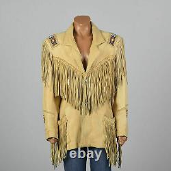 Womens Traditional Western Suede Leather Cowboy Fringe Native American Bead Coat