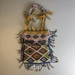 Woodlands Native American Beadwork Purse With Unusual Beaded Handle