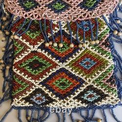 Woodlands Native American Beadwork Purse With Unusual Beaded Handle