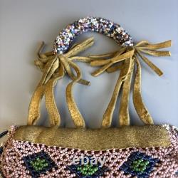 Woodlands Native American Beadwork Purse With Unusual Beaded Handle