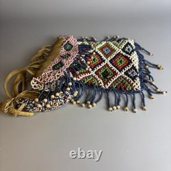Woodlands Native American Beadwork Purse With Unusual Beaded Handle