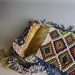 Woodlands Native American Beadwork Purse With Unusual Beaded Handle