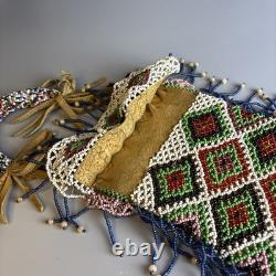 Woodlands Native American Beadwork Purse With Unusual Beaded Handle