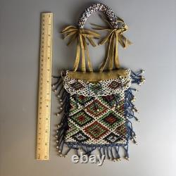 Woodlands Native American Beadwork Purse With Unusual Beaded Handle