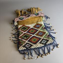 Woodlands Native American Beadwork Purse With Unusual Beaded Handle
