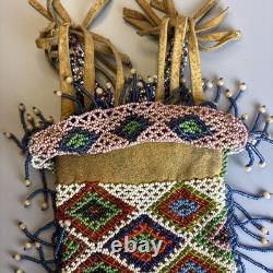 Woodlands Native American Beadwork Purse With Unusual Beaded Handle