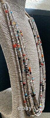 XL 32 Long Santo Domingo 10 Strand Shell Heishi Bead Necklace By Mary Coriz