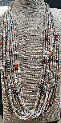 XL 32 Long Santo Domingo 10 Strand Shell Heishi Bead Necklace By Mary Coriz