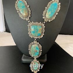 XL ROYSTON TURQUOISE LARIAT Necklace Navajo Squash Pendant Sterling Silver 02189