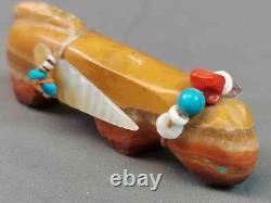 ZUNI FETISH Stone Mountain Lion withBeads & Bundle Native American LENA BOONE #I