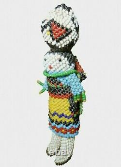 ZUNI NATIVE AMERICAN VINT SM HANDMADE FULLY GLASS BEADED DOLL, WithCER POT on HEAD