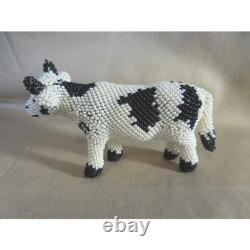 Zuni Beaded Cow Figurine Native American Folk Art Black White Spotted # 706sss
