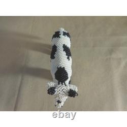 Zuni Beaded Cow Figurine Native American Folk Art Black White Spotted # 706sss
