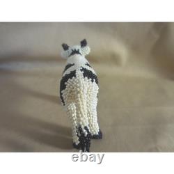 Zuni Beaded Cow Figurine Native American Folk Art Black White Spotted # 706sss