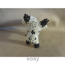Zuni Beaded Cow Figurine Native American Folk Art Black White Spotted # 706sss