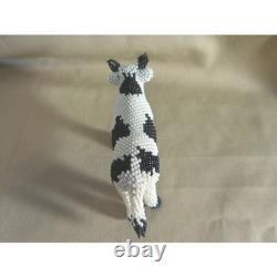 Zuni Beaded Cow Figurine Native American Folk Art Black White Spotted # 706sss
