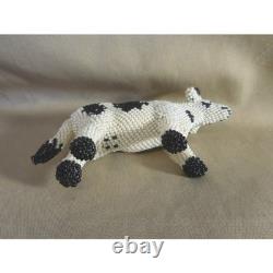 Zuni Beaded Cow Figurine Native American Folk Art Black White Spotted # 706sss