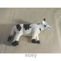Zuni Beaded Cow Figurine Native American Folk Art Black White Spotted # 706sss