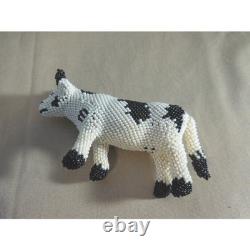 Zuni Beaded Cow Figurine Native American Folk Art Black White Spotted # 706sss