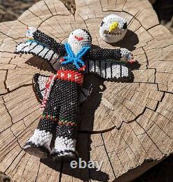 Zuni Native American Beaded Doll Kachina Handmade signed Todd Poncho Eagle