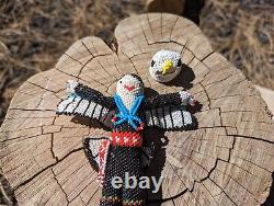 Zuni Native American Beaded Doll Kachina Handmade signed Todd Poncho Eagle