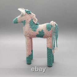 Zuni-Pink and Aqua Beaded Horse by Patsy Waikaniwa-Native American Beadwork